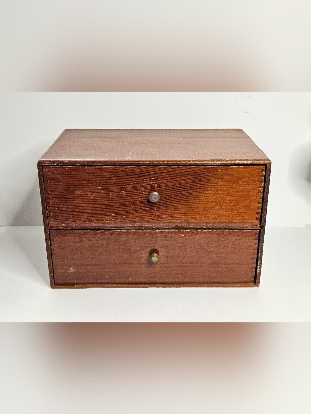 Vtg 1959 House of Delmage Tampa FL Cigar Box 2-Drawer Wood Chest Desktop Storage